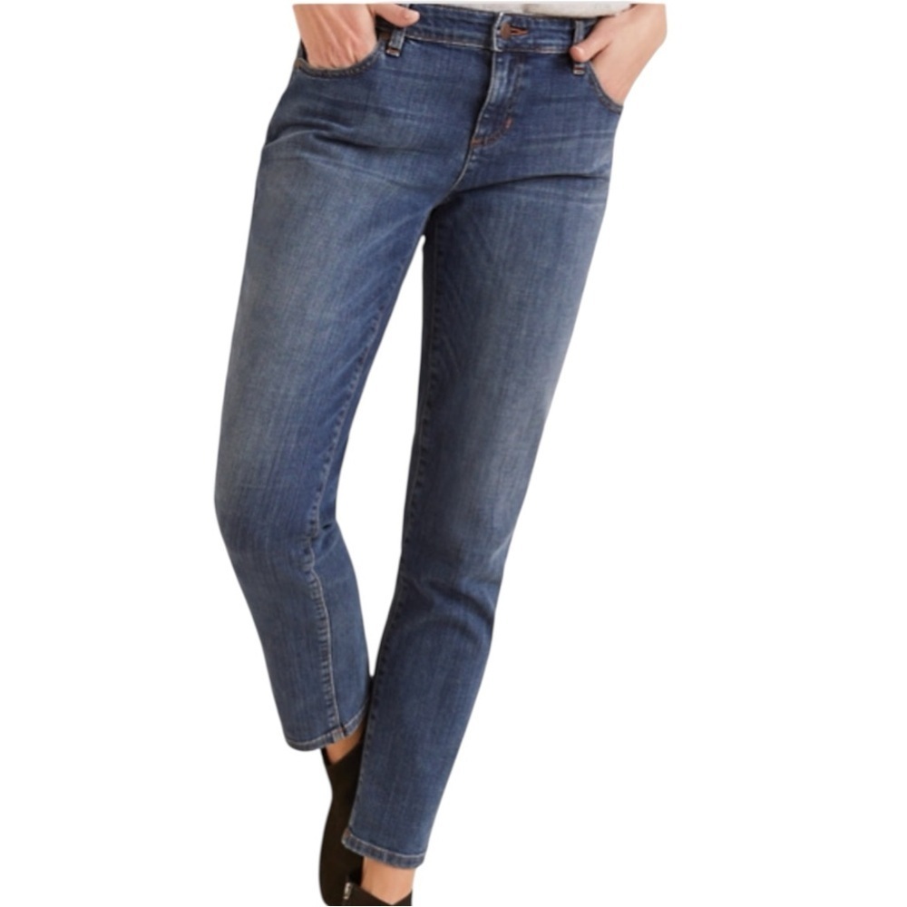 EILEEN FISHSER RELAXED FIT BOYFRIEND MED WASH ORGANIC COTTON BLEND JEANS SZ 10